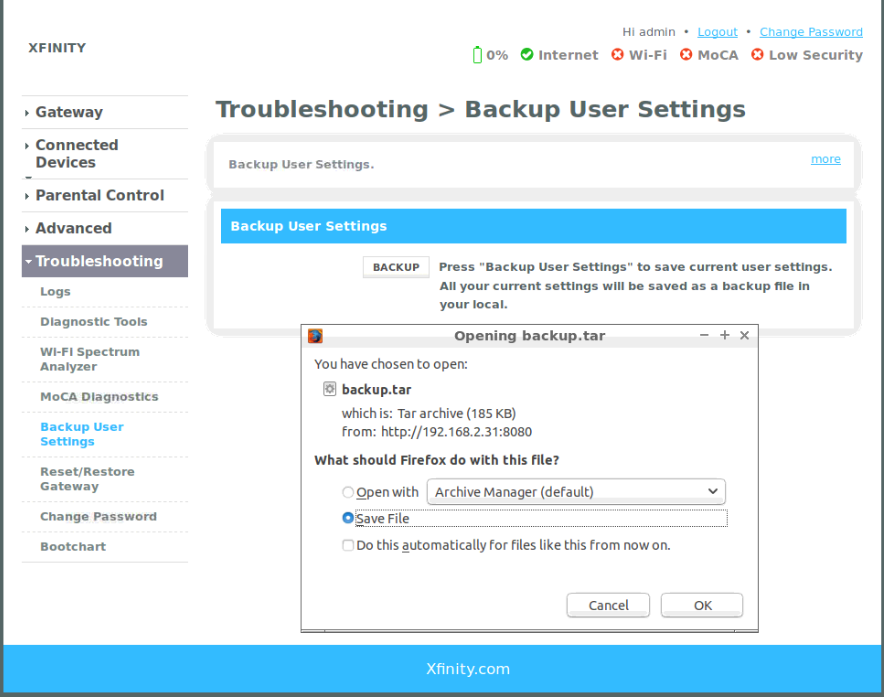 Backup feature steps